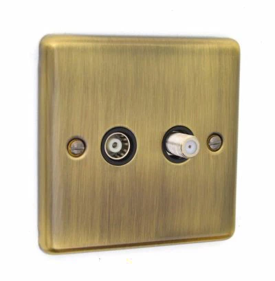 Ensemble Antique Brass TV and SKY Socket