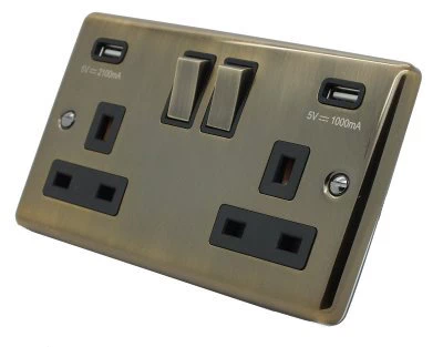 Ensemble Antique Brass Plug Socket with USB Charging