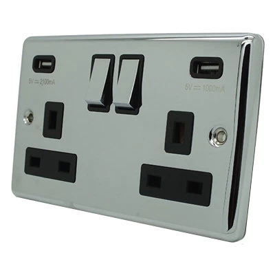 Ensemble Polished Chrome Plug Socket with USB Charging