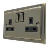 2 Gang - Double 13 Amp Switched Plug Socket : Black Trim