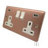 2 Gang - Double 13 Amp Plug Socket with USB A Charging Ports - White Trim