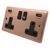 2 Gang - Double 13 Amp Plug Socket with USB A Charging Ports - Black Trim