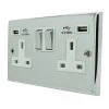 2 Gang - Double 13 Amp Plug Socket with 2 USB A Charging Ports : White Trim