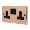 2 Gang - Double 13 Amp Switched Plug Socket : Black Trim