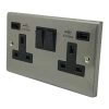 2 Gang - Double 13 Amp Plug Socket with 2 USB A Charging Ports - Black Trim