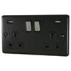 2 Gang - Double 13 Amp Plug Socket with 2 USB A Charging Ports - Black Nickel