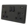 2 Gang - Double 13 Amp Plug Socket with 2 USB A Charging Ports - Black