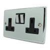 2 Gang - Double 13 Amp Switched Plug Socket : Black Trim