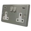 2 Gang - Double 13 Amp Plug Socket with 2 USB A Charging Ports : White Trim