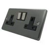 2 Gang - Double 13 Amp Switched Plug Socket : Black Trim