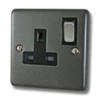 1 Gang - Single 13 Amp Switched Plug Socket : Black Trim