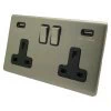 2 Gang - Double 13 Amp Plug Socket with USB A Charging Ports - Black Trim