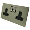 2 Gang - Double 13 Amp Switched Plug Socket : Black Trim