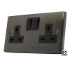 2 Gang - Double 13 Amp Switched Plug Socket : Black Trim