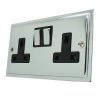 2 Gang - Double 13 Amp Switched Plug Socket : Black Trim