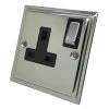 1 Gang - Single 13 Amp Switched Plug Socket : Black Trim