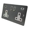 2 Gang - Double 13 Amp Plug Socket with USB C | USB A Charging Ports - White Trim