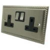 2 Gang - Double 13 Amp Switched Plug Socket : Black Trim