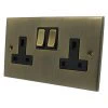 2 Gang - Double 13 Amp Switched Plug Socket : Black Trim