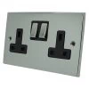 2 Gang - Double 13 Amp Switched Plug Socket : Black Trim