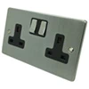 2 Gang - Double 13 Amp Switched Plug Socket : Black Trim