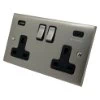 2 Gang - Double 13 Amp Plug Socket with USB C | USB A Charging Ports - Black Trim