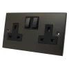 2 Gang - Double 13 Amp Switched Plug Socket : Black Trim