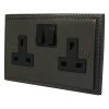 2 Gang - Double 13 Amp Switched Plug Socket : Black Trim