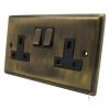 2 Gang - Double 13 Amp Switched Plug Socket : Black Trim