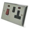 Double Plate - Used for cooker circuit. Switches both live and neutral poles also has a single 13 AmpMP socket with switch : Black Trim