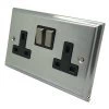 2 Gang - Double 13 Amp Switched Plug Socket : Black Trim