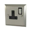 1 Gang - Single 13 Amp Switched Plug Socket : Black Trim