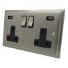 2 Gang - Double 13 Amp Plug Socket with 2 USB A Charging Ports - Black Trim