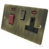 Double Plate - Used for cooker circuit. Switches both live and neutral poles also has a single 13 AmpMP socket with switch : Black Trim