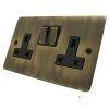 2 Gang - Double 13 Amp Switched Plug Socket : Black Trim