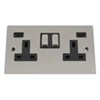 2 Gang - Double 13 Amp Plug Socket with 2 USB A Charging Ports : Black Trim