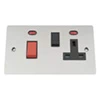 Double Plate - Used for cooker circuit. Switches both live and neutral poles also has a single 13 AmpMP socket with switch : Black Trim