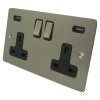 2 Gang - Double 13 Amp Plug Socket with 2 USB A Charging Ports - Black Trim