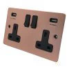 2 Gang - Double 13 Amp Plug Socket with 2 USB A Charging Ports - Black Trim