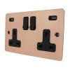 2 Gang - Double 13 Amp Plug Socket with 2 USB A Charging Ports - Black Trim