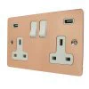 2 Gang - Double 13 Amp Plug Socket with 2 USB A Charging Ports - White Trim