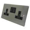 2 Gang - Double 13 Amp Switched Plug Socket : Black Trim