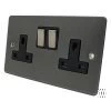 2 Gang - Double 13 Amp Switched Plug Socket : Black Trim