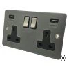 2 Gang - Double 13 Amp Plug Socket with 2 USB A Charging Ports - Black Trim