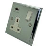 1 Gang - Single 13 Amp Plug Socket with USB A Charging Port - White Trim