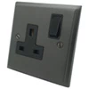 1 Gang - Single 13 Amp Switched Plug Socket : Black Trim