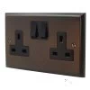 2 Gang - Double 13 Amp Switched Plug Socket : Black Trim