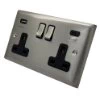 2 Gang - Double 13 Amp Plug Socket with USB C | USB A Charging Ports - Black Trim
