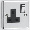 1 Gang - Single 13 Amp Switched Plug Socket : Black Trim