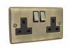 2 Gang - Double 13 Amp Switched Plug Socket : Black Trim